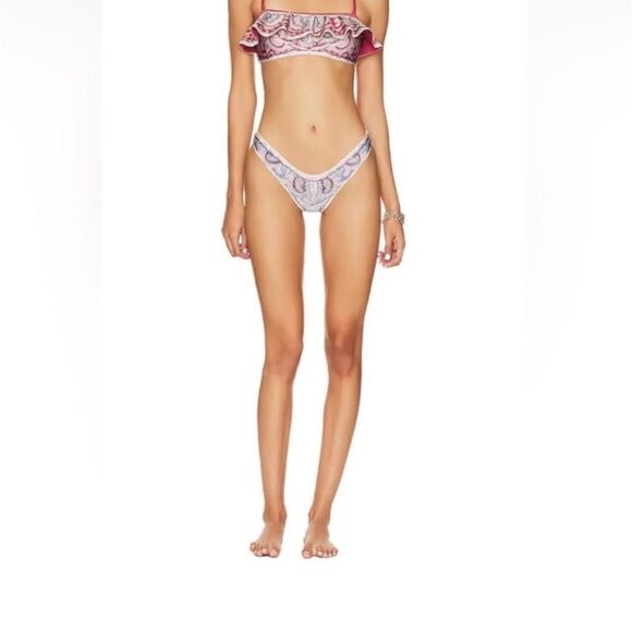 NWT ZIMMERMANN Vitali paisley-print ruffled bandeau bikini, size 4/XL - Picture 11 of 14